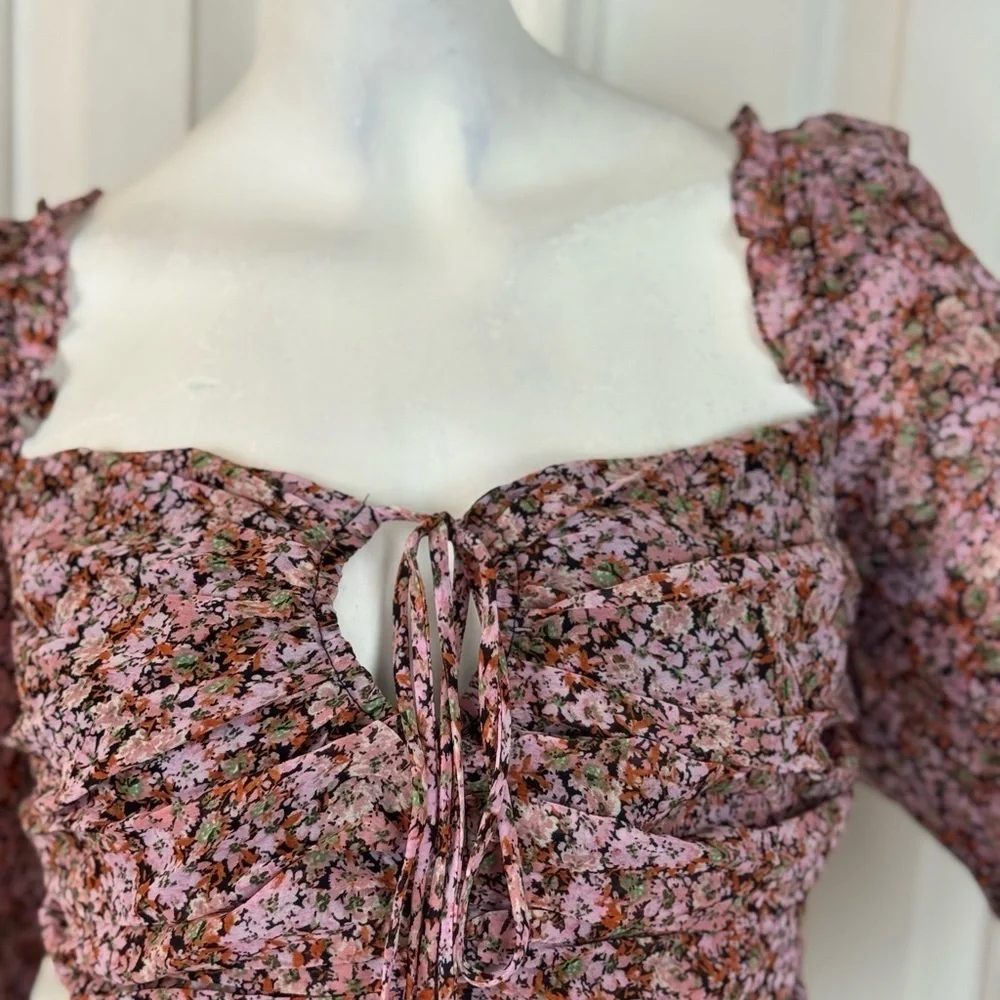 Astr Pink Puff Sleeve Smocked Blouse. C7